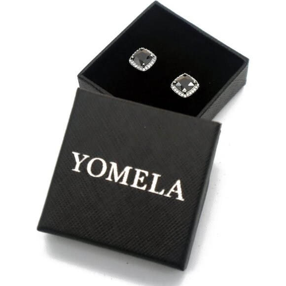 Women's Square Birthstone Cubic Zirconia Mall Dainty Black Elegant Earring - Picture 6 of 6
